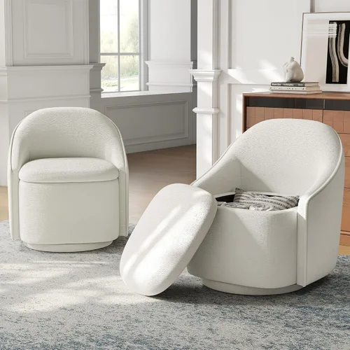 Vista 11 de LINSY Silla Giratoria de Acento con Almacenamiento, Cómodas Sillas de Barril de Chenilla, Pequeño Sillón Moderno Giratorio de 360 Grados para Sala