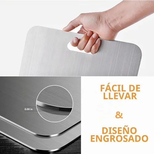 Vista 5 de Tabla de cortar de acero inoxidable para cocina, tabla de cortar resistente (XL, 16.1 pulgadas de largo x 12.6 pulgadas de ancho)
