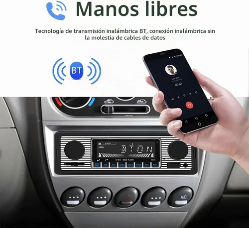 Vista 3 de Radio Clásica Single Din para Automóvil con Bluetooth, Receptor de Radio FM Estéreo para Automóvil, Llamadas Manos Libres, Control de Voz