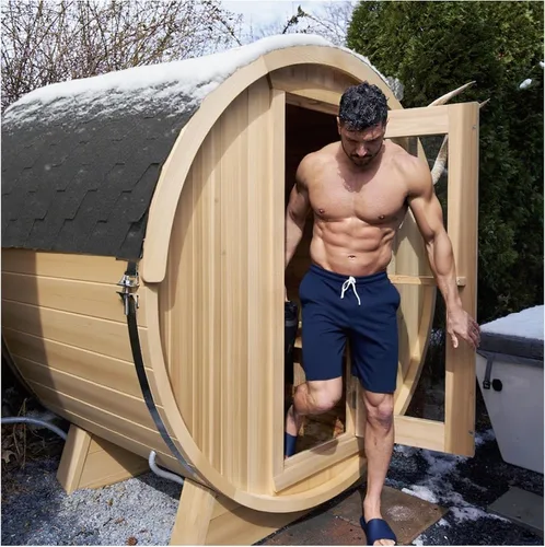 Vista 17 de Smartmak Sauna de vapor de barril al aire libre personalizada, 2-10 personas de cicuta canadiense/cedro rojo tradicional sala de sauna de madera