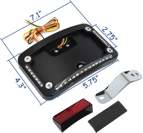 Vista 3 de Soporte para placa de matrícula curvada con doble LED negro para motocicleta con soporte de etiqueta con kit de montaje compatible con 2005-2007