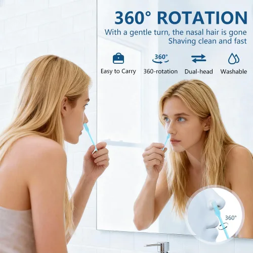 Vista 3 de FXOICMI Cortador de pelo nasal 2 en 1, recortador manual de vello de nariz para hombres y mujeres, removedor de vello nasal de doble cara giratorio