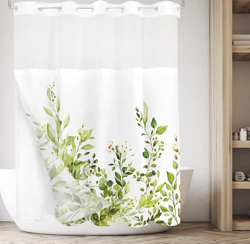 Vista 15 de Tititex - Juego de cortinas de ducha de eucalipto negro, hojas de acuarela gris en la parte superior, con decoración floral de baño, 60 x 72