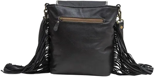 Vista 3 de Bolso de hombro de cuero occidental para mujer - Bolsa de lona reciclada a mano