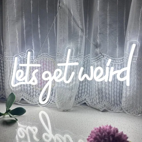 Vista 3 de Let's Get Weird - Letrero de neón blanco con puerto de carga USB e interruptor regulable, lámparas de noche colgantes de neón para decoración
