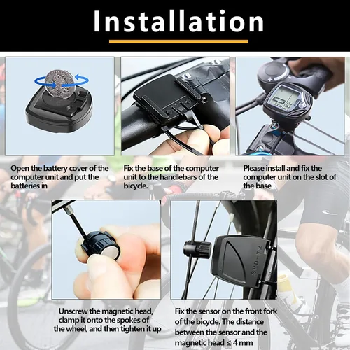 Vista 6 de Computadora inalámbrica para bicicleta con velocímetro, podómetro. Multifuncional con pantalla grande LCD retroiluminada