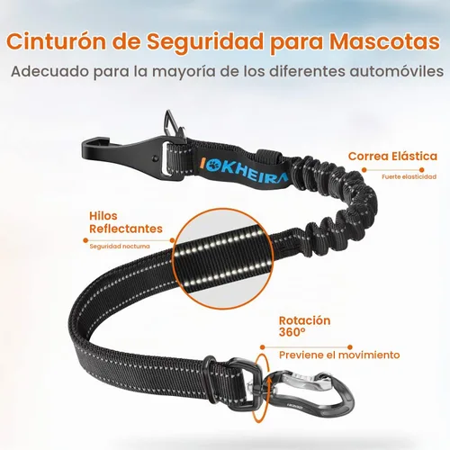 Vista 4 de IOKHEIRA Cinturón de seguridad para perro, arnés ajustable actualizado reflectante con elástico de bungee para asiento de coche con mosquetón