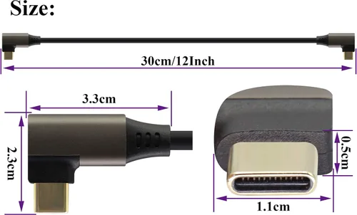 Vista 2 de Cable USB 3.1 tipo C de 90 grados en ángulo derecho e izquierdo 3.1 USB tipo C macho 4K a 60Hz Gen 2 Cable de extensión compatible con carga, datos