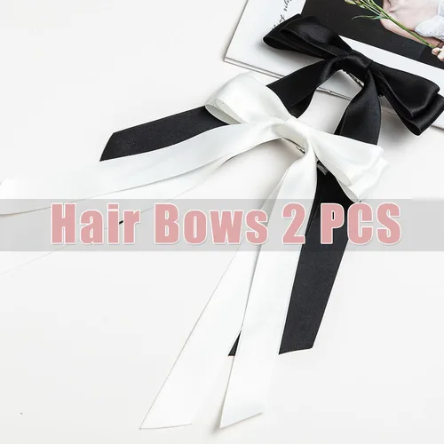 Vista 7 de Seneeel Lazos para el cabello, 2 piezas grandes de lazo doble para mujer, negro, blanco