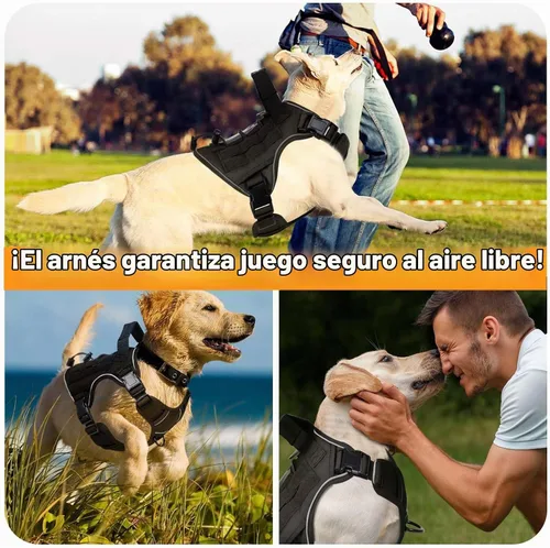 Vista 6 de Arnés táctico para perros grandes, chaleco reflectante ajustable sin tirones con sistema Molle, control de grado militar K9 para entrenamiento