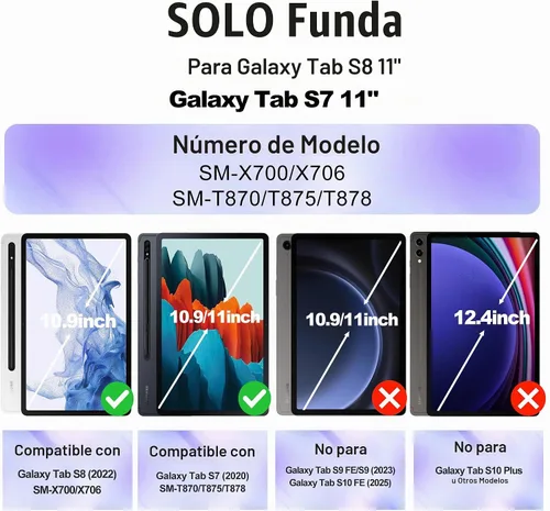 Vista 3 de Funda para Samsung Galaxy Tab S8/S7 de 11 pulgadas 5G Funda para Tableta 2022/2020, [con Protector de Pantalla de Vidrio Templado], Soporte