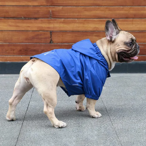 Vista 4 de iChoue Abrigos para clima frío para perro, impermeables, impermeables, ligeras, cortavientos, con capucha, para bullodg francés, inglés, pitbull