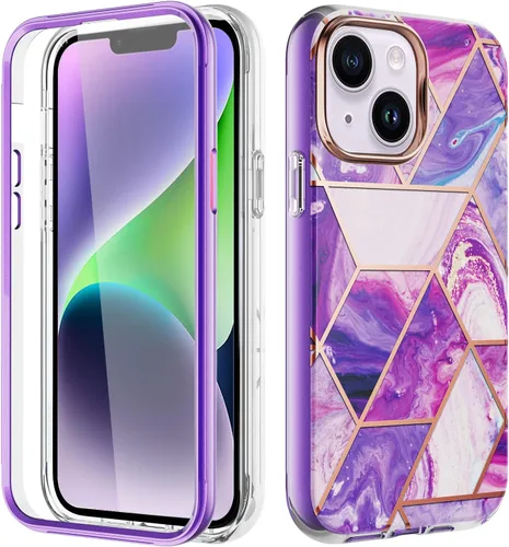 Vista 8 de Asuwish Funda para iPhone 14 Plus de 6.7 pulgadas con protector de pantalla híbrida con bonito diseño de mármol, a prueba de golpes, cuerpo