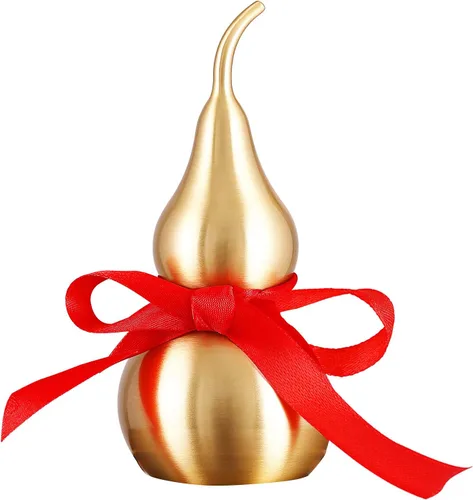 Vista 9 de Calabaza de latón Feng Shui Wu Lou con tira de la suerte roja para decoración de decoración de decoración del hogar, 7.87 pulgadas de alto, latón