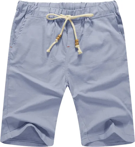 Vista 45 de Sailwind Pantalones cortos de lino para hombre, pantalones cortos casuales de playa con cordón