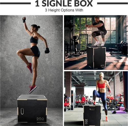 Vista 3 de Fitvids Plataforma de ejercicio de madera antideslizante 3 en 1, equipo de entrenamiento pliométrico para gimnasio en casa, caja de pasos