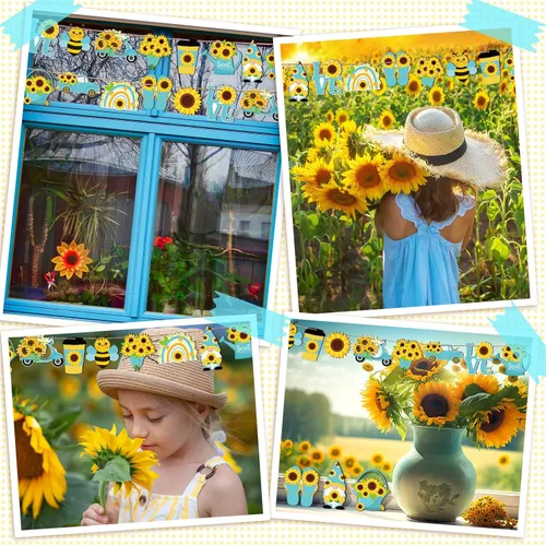 Vista 5 de Chunful Adorno de árbol de gnomo de girasol de verano, adornos colgantes de madera para primavera, decoración de árbol pequeño con cuerda