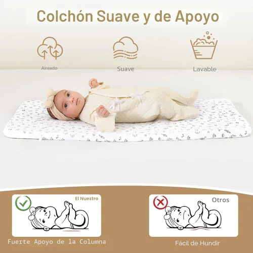 Vista 5 de Cuna para bebé, moisés junto a la cama, cuna de 4 en 1 con ruedas con cerradura, mosquitera, cuna portátil plegable ajustable para recién nacido