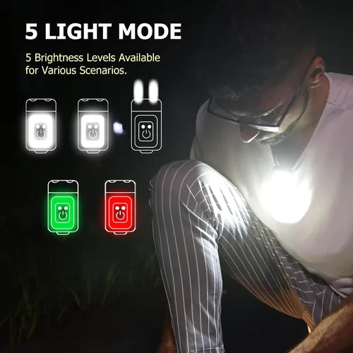 Vista 7 de Molrebe - Luces de correr recargables con clip para corredores, paquete de 5 modos, clip ancho, luz roja y verde, carga USB, indicador de carga