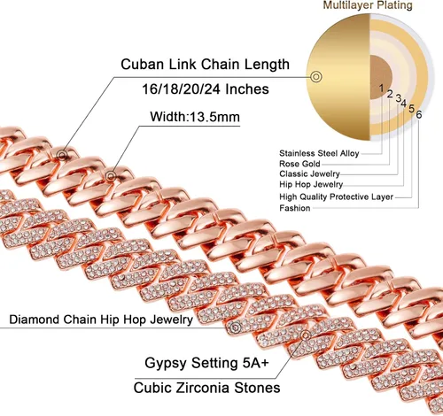 Vista 3 de Saintda Cadena de eslabones cubanos para hombres y mujeres, collar cubano de Miami, cadena de diamantes brillantes, joyería de hip hop con caja