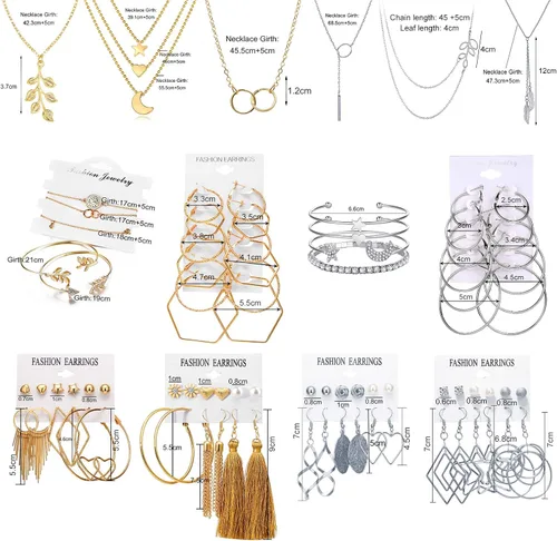 Vista 6 de AROIC Necklace and Earring Jewelry Set with Layered Ball Dangle Hoop Stud Earrings and Necklaces for Women Jewelry Fashion and Valentine Birthday