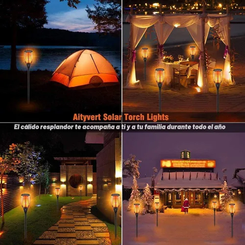 Vista 3 de Aityvert - Linterna solar para exteriores, impermeable, con llamas parpadeantes, paisajismo, decoración, iluminación de descarga a amanecer