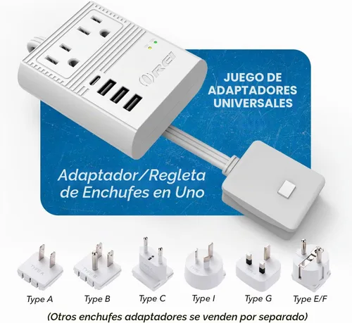 Vista 4 de OREI World Travel - Adaptador de enchufe de viaje M8 Max, 3 USB + Pd 18 W USB-C de entrada - 2 tomas de EE. UU. - Accesorios para Europa, Asia