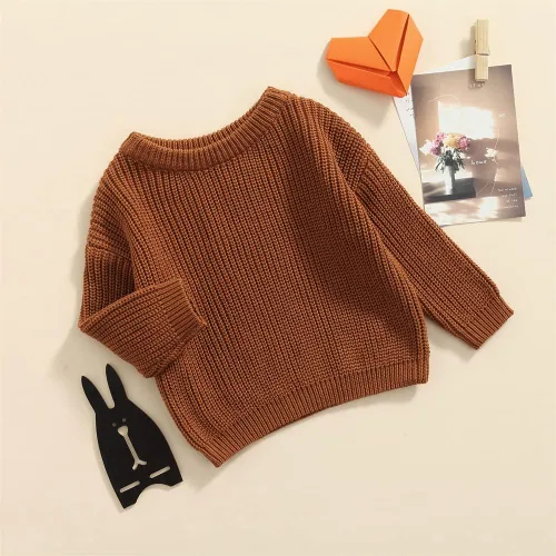 Vista 8 de Suéter de punto para bebé, unisex, suéter sin botones, cálido, de cuello redondo y manga larga para bebés y niños pequeños