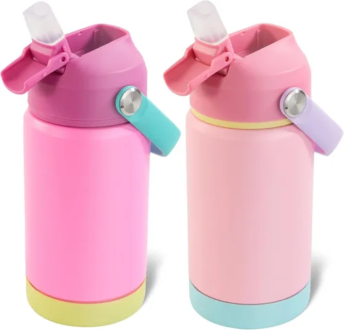 Vista 16 de Kerilyn - Botella de agua para niños, de acero inoxidable, con pajilla a prueba de fugas, con aislamiento térmico, libre de bisfenol A, unisex