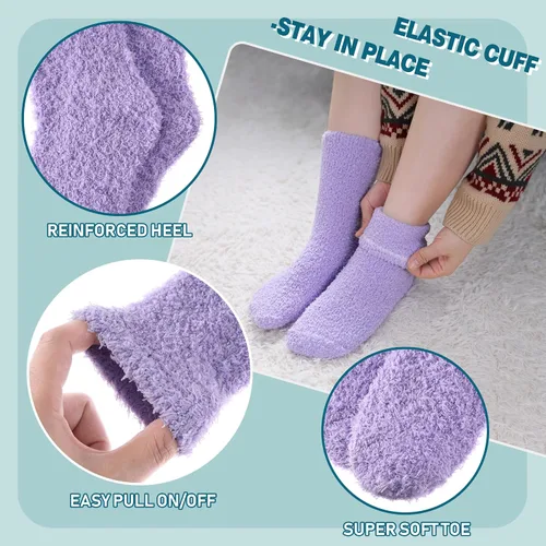 Vista 6 de Calcetines mullidos para mujer, calcetines acogedores y esponjosos, suaves y cálidos, de forro polar de felpa para dormir, calcetines de regalo