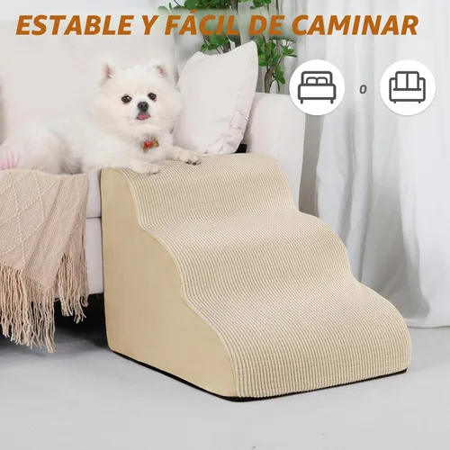 Vista 2 de Aodisman Escaleras para perros y gatos pequeños,Rampa para mascotas de 3 Beige