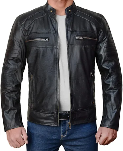Vista 2 de Cafe Racer - Chaqueta de cuero marrón para hombre - Chaqueta de cuero de cordero real marrón