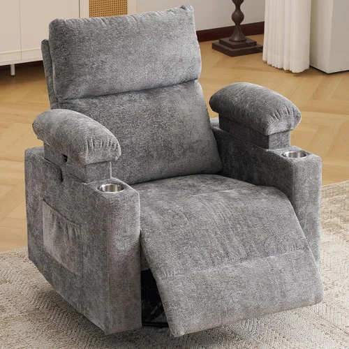 Vista 10 de Sillón reclinable eléctrico con balanceo para guardería con apoyabrazos ajustables, silla de lactancia con función de masaje y calor, reclinable