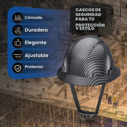 Vista 2 de Casco de seguridad con diseño de fibra de carbono y ala completa Pyramex, ajustable, tienda Acerpal