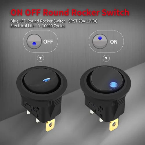 Vista 4 de DaierTek Carcasa de Interruptor Basculante Redondo 12V Iluminado 3 Pines con LED Azul Interruptor de Palanca Basculante de 12 Voltios CC