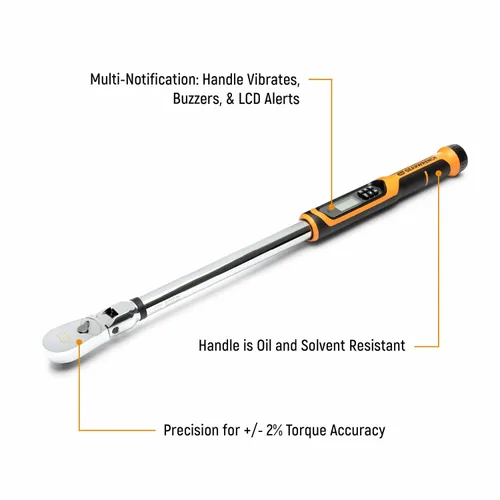 Vista 2 de GEARWRENCH Llave dinamométrica electrónica de cabeza flexible "1/2" con ángulo de 25-250 pies/libras. - 85079