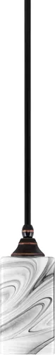Vista 91 de Toltec Lighting Tallo Colgado Mini colgante, acabado de cobre negro, 3.5" cuadrado humo burbuja vidrio