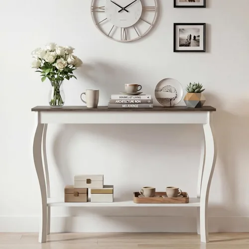 Vista 9 de ChooChoo Mesa consola estrecha, mesa de sofá elegante y decorativa, mesa de entrada, 39.3 pulgadas, color negro
