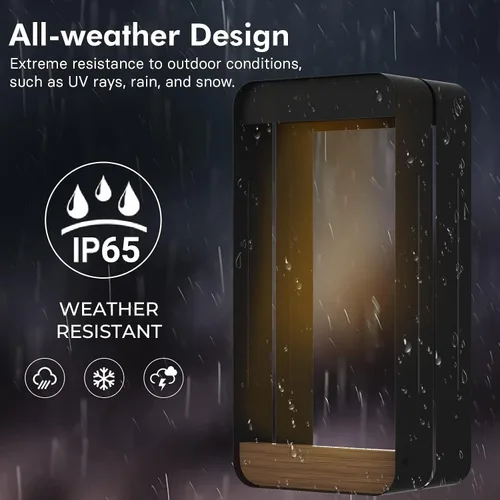 Vista 2 de Grand patio Aplique de pared solar al aire libre con estante y jardinera, lámpara de pared impermeable con LED para decorar con veta de madera