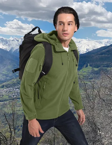 Vista 2 de CRYSULLY Chaqueta con capucha de forro polar táctica militar para hombre, chaqueta de caza, chaqueta de invierno, chaqueta cortavientos, chaqueta