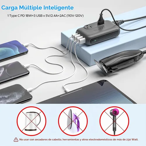 Vista 4 de SOKOO Convertidor de voltaje reductor de 230 vatios de 100-220 V a 110 V, convertidor de corriente internacional/adaptador de viaje, uso