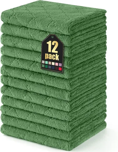Vista 31 de Homaxy - Paquete de 12 trapos de cocina (13 x 19 pulgadas, marrón), de terciopelo coral supersuaves y absorbentes para lavar platos, paño