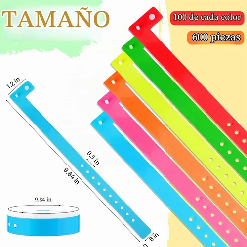 Vista 2 de Henoyso 600 pulseras de plástico para eventos, vinilo, colores surtidos Color surtido