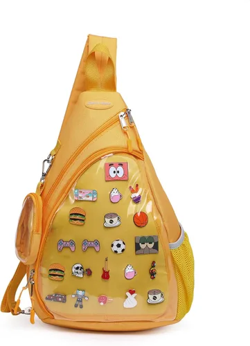 Vista 19 de Bolsa Oxford Ita Kawaii con Pin de Exhibición, Mochila Deportiva de Hombro Único, Mochila de Senderismo, Mochila de Día, Beige