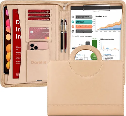 Vista 13 de Cartera Darolin de piel con cremallera, cartera con [asa oculta] y [portapapeles], cartera para conferencias de negocios, carpeta para bloc