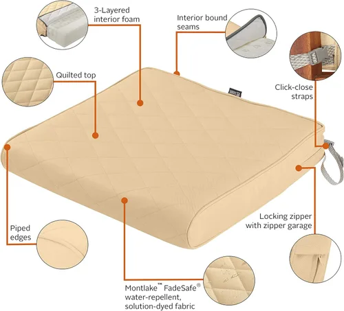Vista 4 de Classic Accessories Montlake - Cojín de asiento acolchado rectangular resistente al agua de 21 x 19 x 3 pulgadas, para muebles de patio, manzanilla