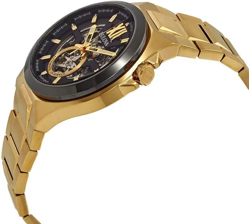 Vista 4 de Bulova Reloj automático analógico para hombre con correa de acero inoxidable 98A178, Oro, Pulsera