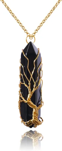 Vista 23 de VIBILIA - Collar con dije sanador para mujeres y hombres, piedra natural hexagonal en punta envuelta con alambre en forma del árbol de la vida