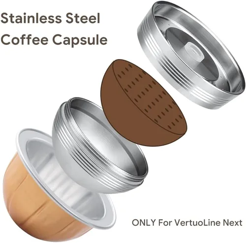 Vista 3 de Cápsulas Vertuo Reutilizables de Acero Inoxidable Compatibles con VERTUO NEXT+RECARGA+Alumin-VERTUO-Pods-80+150+230ml Cada 2 Piezas +Tamizador