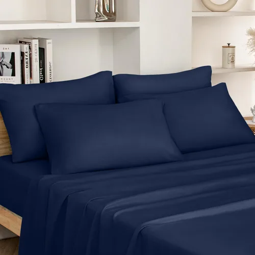 Vista 7 de HOMEIDEAS Sábanas de cama tamaño completo – Juego de 6 piezas (azul aguamarina) – Sábanas de ropa de cama de microfibra cepillada extra suave